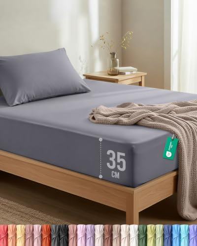 Utopia Bedding Single Fitted Sheet Set with a Standard Pillow case, Grey | Deep Pocket 35cm, Oeko-Tex Certified, Envelope Enclosure Pillow Case, Soft Brushed Microfiber, Easy Care