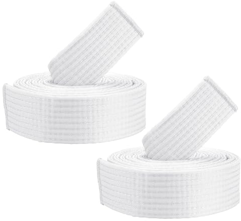 PATIKIL Taekwondo Colored Ranking Belts, 2 Pack 1.6 x6.6FT Polyester Martial Arts Colored Ranking Belt for Coach Teaching Practice, White
