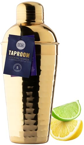 Taylors Eye Witness Herramienta de coctelera de acero inoxidable martillado - 500 ml (17 fl oz). Colador de hielo incorporado, sello de silicona y tapa medidora de alcohol. Diseño moderno y elegante,