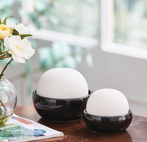 Set of 2 Natural Stone Room Humidifiers with Black Glazed Ceramic Bowl & White Clay Balls for Bedroom or Living Room - Helps To Prevents Dry Skin, Hair, Mouths & Blocked Noses - 8.5cm & 11cm Diameters