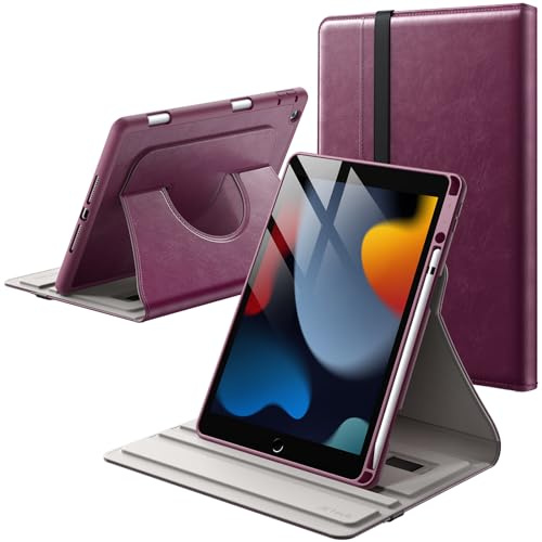 JETech Coque Rotatif pour iPad 9/8/7 (10,2 Pouces, Modèle 2021/2020/2019, 9ᵉ/8ᵉ/7ᵉ Génération) avec Porte-Stylet, Rotation à 360 Degrés en Cuir PU Folio Housse de Protection (Rose Violet)