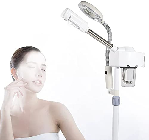 Gesichtsdampfer mit 5X Lupe, Bedampfer mit Lupenleuchte Dampfgerät für Gesicht, 2 in 1 Gesichtssauna Bedampfer, Feuchtigkeitsspendende Schönheit Instrument für Zuhause Salon Spa