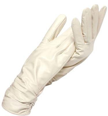 Mnjyihy Damen Winter Schaffell Lederhandschuhe Solides Handgelenk Straffendes Design Kurze Lederhandschuhe Beige 8.5