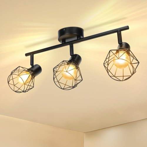 Aigostar Plafonnier Industriel Spots, Spots de Plafond Led Intérieurs Base E14, Plafonnier 3 Spots LED Orientable pour Interieur Cuisine Chambre Salon Barre de Spot MAx.60W, sans Ampoules
