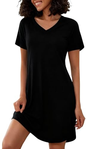 Marvmys Damen Nachthemd Baumwolle Gestreiftes Mit V-Ausschnitt Kurz Niedliches Mode Gestreiftes Kurzes Nachthemd S-3XL