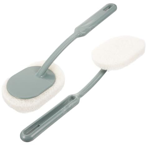 QUMIIRITY Toilet Brush Long Handle Cleaning Brush 2pcs Replaceable Heads with Wall Mount Bathroom Cleaner Tool for Toilet and Floor Cleaning Gray and White