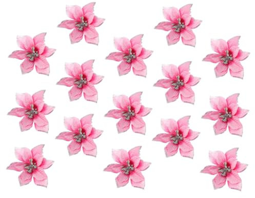 ETHZZLE 15stücke Teiliges Künstliches Blumendekor Mit Großen Dreischichtigen Goldglitzernden Weihnachtsblumen in Realistisch Gestaltete Weihnachtsbaum-Ornamente Aus Leichtem Langlebigem Ku