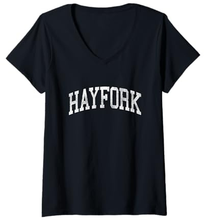 Womens Hayfork California CA Vintage Athletic Sports Design V-Neck T-Shirt