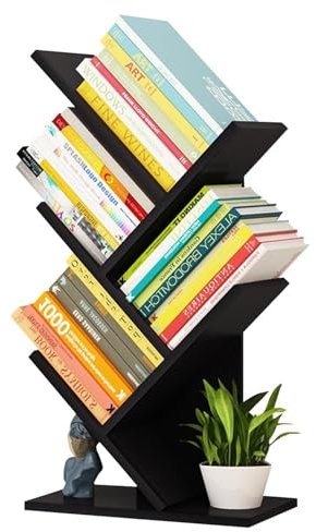 4-stufiges Baum-Bücherregal, bodenstehendes Retro-Bücherregal, Aufbewahrungsregal, Schreibtisch-Organizer-Regal aus Holz, freistehendes Boden-Desktop-Bücherregal, CD-Disp für Bücher, Zeitschriften,