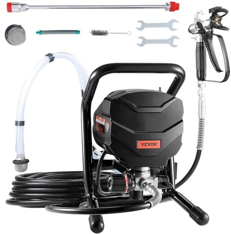 VEVOR Spruzzatore di Vernice Airless 650W 3000 PSI Portata max. 1,17 Litri/min, Kit Spruzzatore Vernice Uso Commerciale per Auto Casa Interiore Esteriore, Attrezzatura Vernice Tubo 7,6 m con Ugello