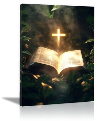 CUDAOO Jesus Christliche Kreuz Bilder auf Leinwand, Wald reflektiert das Licht des Regals für Yoga Raum Büro Schlafzimmer Wohnzimmer Home Deko - 40x60cm Gerahmt(golden)