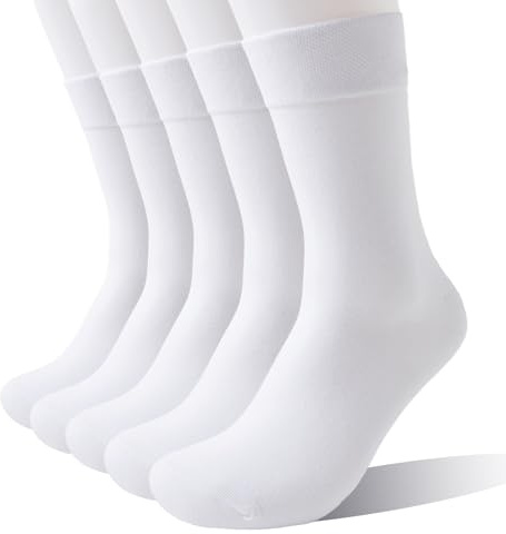 Wamicu Herren Socken 5 Paar Baumwolle Herrensocken Crew Business Sportsocken Atmungsaktive Classic Weiß, EU-Größe 46-50