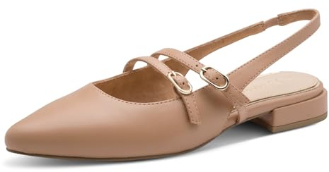MARCO TOZZI Donna Ballerine Morbido Feel Me Plantare Morbida Fodera Interna Vegano A Punta, Beige (Cappuccino), 39 EU
