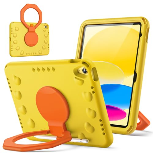 JETech Barn Fodral för iPad (A16) 11:e/10:e Generationen (2025/2022) med 360 Grader Roterande Handtagsstativ, Stötsäker Lättvikt Tablet Case Skal med Pennhållare (Gul)