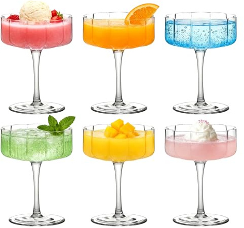 Haayymo Glas-Dessertschalen 6er-Set - 350ml Eisbecher, klare Dessertgläser für Pudding, Obstsalat, Vintage-Champagnerschalen & Cocktailschalen