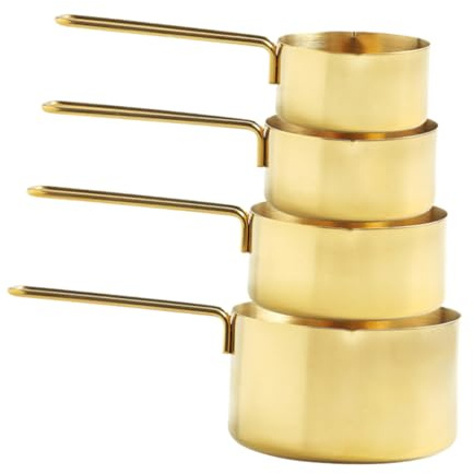 Garneck Cuillères à Mesurer En Acier Inoxydable Dorées 4 Pièces, Manches Longs, Utilisation La Cuisine Et Pâtisserie, Rangement Suspendu, Accessoire Indispensable Maison