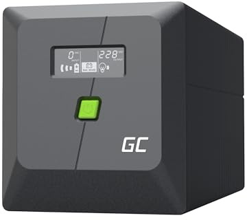 Greencell UPS 1000VA 700W PowerProof con display LCD – UPS con onda sinusoidale pura, protezione da corrente, protezione da sovratensione, alimentazione di emergenza per elettrodomestici, USB/RJ45, 2x