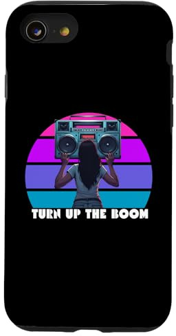 Boombox Retro 80's Boombox, Cassette de Musique rétro Turn Up The Boon Coque pour iPhone SE (2020) / 7/8