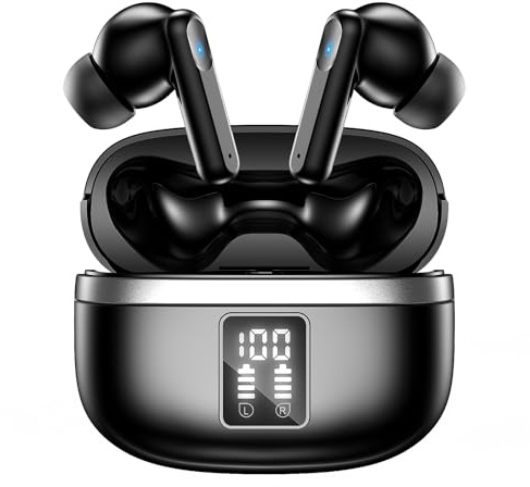 JBMI Ecouteurs Bluetooth sans Fil, Écouteurs sans Fil Bluetooth 5.3, 4 Micro ENC Anti Bruit, Basses Puissantes, 60H de Lecture, étanchéité IPX7, Oreillette pour iphone Android (Noir Profond)