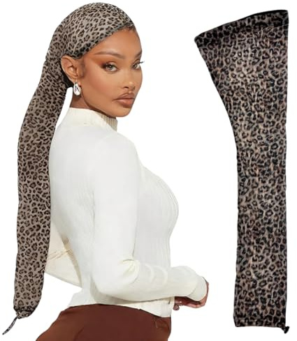 AEUXZA Extra Lungo Copricapo Leopardato, 70cm Rete per Treccine e Dreadlocks, Cuffia Traspirante per Notte e Sport, Protezione Capelli Anticrespo per Donna, Taglia Unica