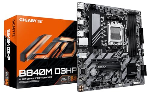 GIGABYTE B840M D3HP Motherboard - AMD Ryzen 9000 CPUs, 8+2+2 Phases VRM, up to 8200MHz DDR5(O.C), 2xPCIe 4.0 M.2, 1GbE LAN, USB 3.2 Gen 2