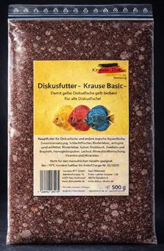 Frostfutter Sparpaket - 10 x Krause Diskusfutter Basic 500g Flachtafel | Frost Futter damit gelbe Diskusfische gelb bleiben | Proteinreiches Rinderherz | erhält die gelbe Färbung von Diskus Fischen