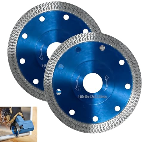 2 Pcs 115mm Diamond Cutting Discs, Diamond Saw Blade, Tile Cutting Disc for Angle Grinder, 115 x 1.2 x 22.23mm Ultra Thin Turbo Saw Blade for Granite Marble Concrete Brick Ceramic Stone (4.5 Blue)
