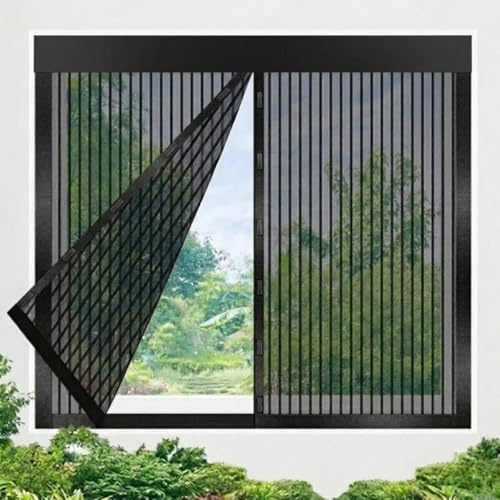 Rete King Kong Zanzariera Magnetica Lavabile Per Finestre Zanzariere Magnetiche Finestre Scorrevole, Chiusura Automatica, Con Nastro Adesivo, Installazione Rapida Senza Attrezzi(Black,100x110cm)