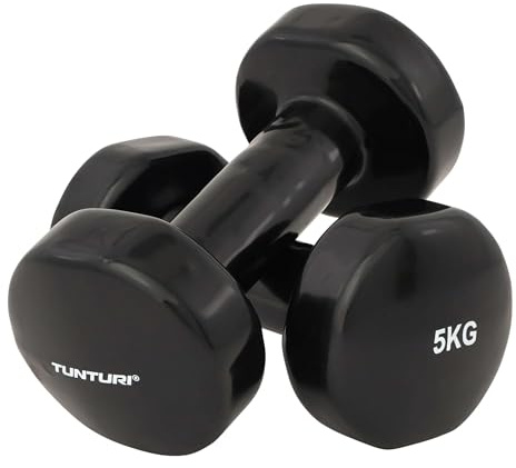 Tunturi Kurzhantel-Set, farbige Hanteln mit 0,5 kg 1 kg 1,5 kg 2 kg 3 kg 4 kg 5 kg, Vinyl, Stahlhanteln
