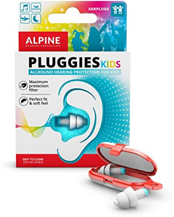Alpine Pluggies Kinder Ohrstöpsel - Für Kind und kleine Gehörgänge - Zum Fliegen und Schwimmen - Bequemes hypoallergenes Material - Wiederverwendbare Gehörschutz