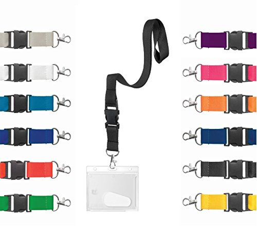 Karteo Ausweishülle Hartplastik mit Schlüsselband schwarz [1 Stück] Kartenhülle horizontal und Ausweishalter Lanyard Kartenhalter mit Karabinerhaken