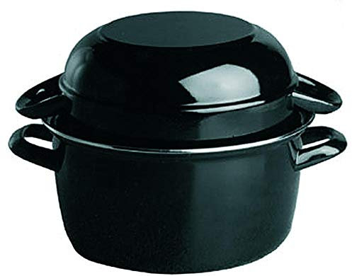 APS Casseruola per cozze da portata per 2 kg, per frutti di mare, con conchiglie, in acciaio smaltato nero, contenuto: 5,2 litri, 26,5 x 33 cm, altezza 20 cm