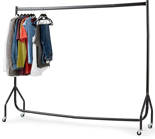 House of Home Heavy Duty Metal Clothes Rail 5ft x 5ft with Wheels - 1 Tier Single Rail Wardrobe Replacement - Hanging Clothing Rack - Storage & Organiser for Shirts, Coats, Hat & Shoes - Black