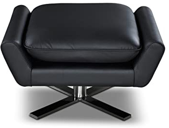 Leder Fußhocker Hocker Leder Schwarz mit stabilem Edelstahlfuß (ca. 17 kg)