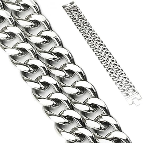 Mianova Breit Panzer Armband Armreif Glieder Armband Armreif Massiv Edelstahl Panzer Armband Armreif Bracelet mit Silber Dual Band Biker Style