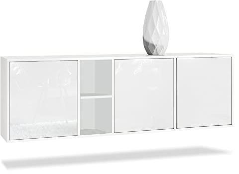 Vladon Kommode Cuba, Made in Germany, Weiß matt/Weiß Hochglanz - Modernes Sideboard für Ihr Wohnbereich - (BxHxT) 182x53x35 cm