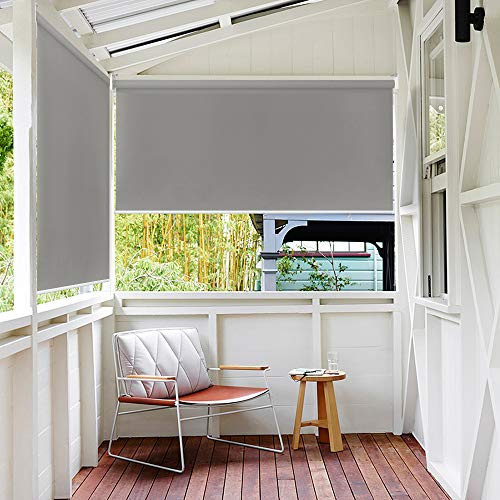 HENGMEI 180X140cm Balkon Sichtschutz Sonnenschutz Sichtschutzrollo Senkrechtmarkise Wasserdicht Windschutz vertikal Sonnensegel für Balkon Terrasse,Grau