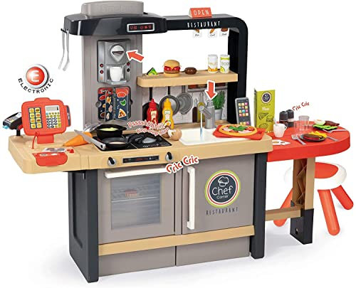 Smoby - Chef Corner Restaurant – zum Kochen uns Servieren, Küchenbereich, Essplatz, Kassenbereich mit Theke und Essensausgabe, für Kinder ab 3 Jahren