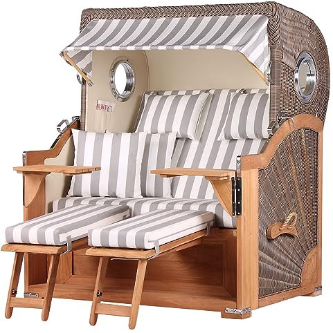 bene living Strandkorb Königssee Ostsee Volllieger Teak Bullauge - PE grau - Modell 513