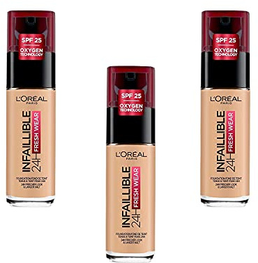 L'Oréal Paris Grundierung Infaillible 24H Fresh Wear Make-up 200 Golden Sand, 3er Pack (3 x 30 ml)