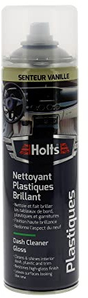 Holts Nettoyant Plastiques Intérieurs – Finition Brillante, Senteur Vanille – Tableaux de Bord, Garnitures, Plastiques – Nettoie et Fait Briller – Aérosol 500ml