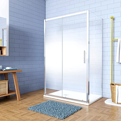 190 cm Box Doccia a Tre Lati Porta Scorrevole in Vetro Temperato Serigrafato Opaco Graduale Profili Cromato Lucido 70x120x70 cm