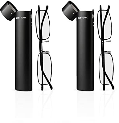 eye-spec (2 Paar Elegante Lesebrillen | Ultraleichte Lesebrillen in elegantem Schwarz mit passenden Röhrenetuis