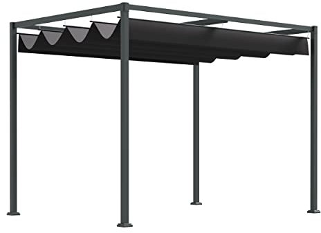 Outsunny Pergola ca. 3x2m Garten Pavillon Terrassendachung Metall Freistehender Gartenpavillon mit Verstellbares Dach, UV Schutz, Sonnenschutz für Terrasse und Garten, Schwarz+Grau