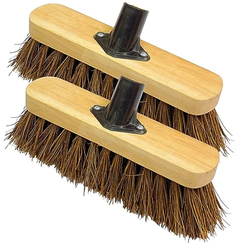 10” Garden Broom Head ONLY Outdoor Natural Bassine Hard Bristle Broom with Durable Support Bracket Yard Brush Heavy Duty Outdoor Stiff Sweeping Yard Brush (PACK OF 2)