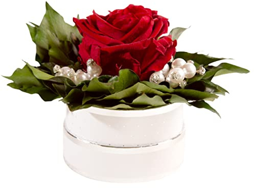 Infinity Rosenbox Kristall und Perlen 1 echte Rose haltbar Mama Geschenk Muttertag (Weiß)