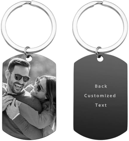 Anlewo Personalisierter Schlüsselanhänger mit Foto & Gravur – Individuelles Geschenk für Männer, Frauen & Papa. Hochwertiger Edelstahl Dog Tag – Vatertags, Valentinstag, kreatives Fotogeschenk