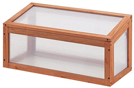 casa.pro Miniserra in Legno e Policarbonato con Tettuccio Apribile Serra da Giardino, Balcone Terrazzo per Protezione Piante e Orto Box Traslucido 60 x 30 x 23/30 cm