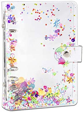 A5 Binder Abdeckung, klar Weich-PVC 6 Loch Ring binder nachfüllbare Papier binder mit Glitzer Pailletten Wasserdicht Lose Blatt Notebook Ordner Binder Abdeckung für Schule Home Office