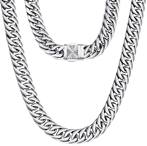 KRKC&CO 14mm Herren Panzerkette, breite dicke klassische kubanische Halskette aus Edelstahl mit Beschichtung, Cuban Link Chain, Hiphop Halsschmuck Weihnachten Geschenk für Männer Jung [Länge 50,8cm]